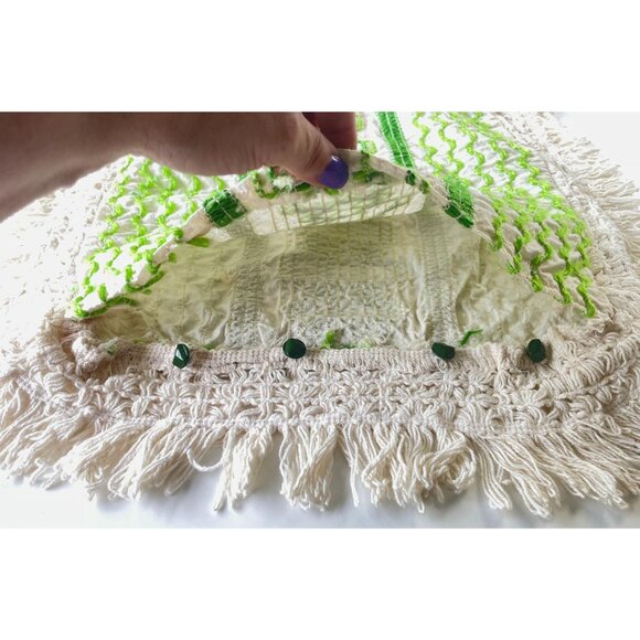 Vintage 70s cushion pillow cover, embroidered decorative square slip, 13" - Picture 8 of 10